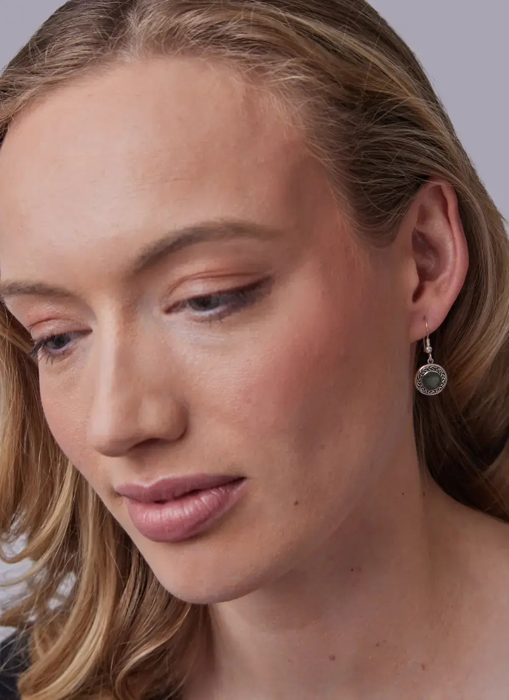 Sterling Silver Connemara Marble Round Celtic Drop Earrings